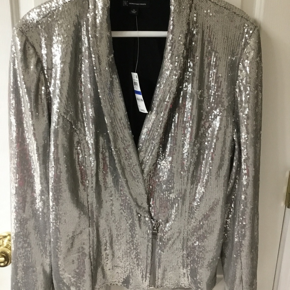 INC INTERNATIONAL CONCEPTS Silver Sequin Jacket, NWT, XL